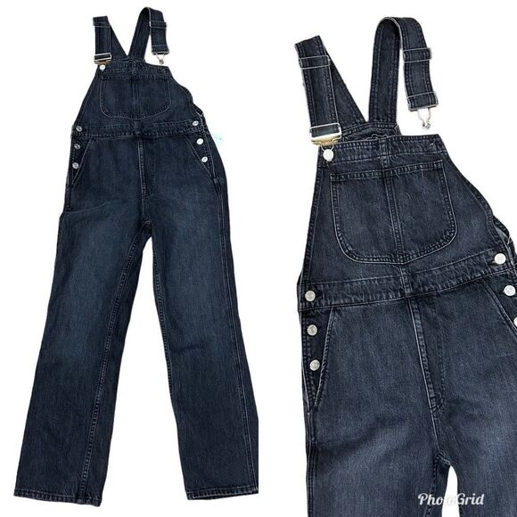 Revolve NEW Frame Denim Classic Overalls in Color Blackwater (Missing Button) - Picture 6 of 14